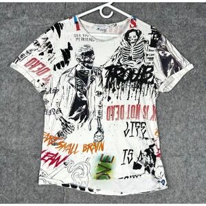 Eleven Paris T Shirt Men's Large Graphic Zombie Skeleton Death Spellout AOP